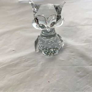 VNTG Leonard Bullicante Clear Glass Whimsical Owl Sculpture